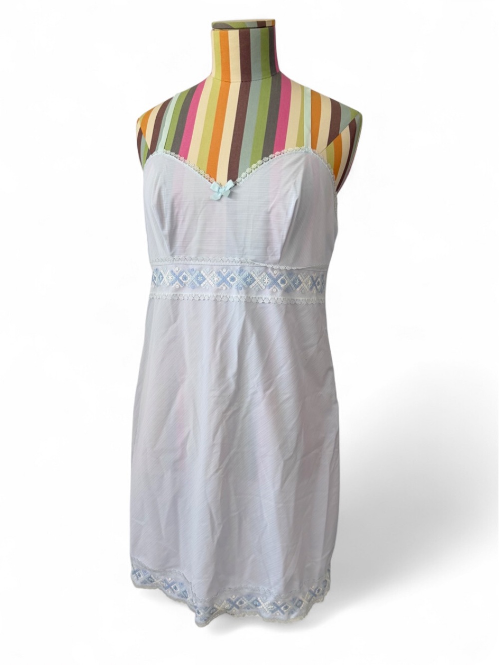 Vintage 1960s St Michael Baby Powder Blue Slip Dress Embroidered Hem